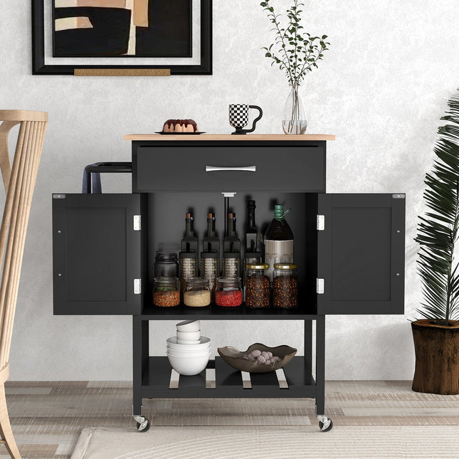 Rolling Kitchen Island Cart with Drawer and Towel Rack-Black - Black - Kitchen Islands & Carts