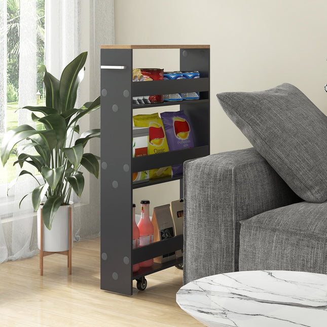 Rolling Kitchen Slim Storage Cart Mobile Shelving Organizer with Handle-Gray - Gray - Kitchen Islands & Carts