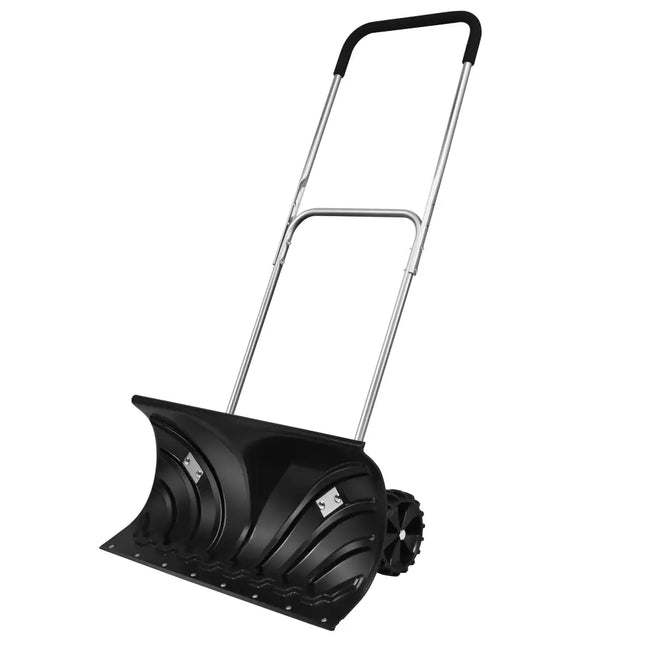 Rolling Snow Pusher Shovel with Adjustable Handle - Black - Snow Removal