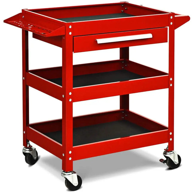 Rolling Tool Cart Mechanic Cabinet Storage ToolBox Organizer with Drawer-Red - Red - Garages