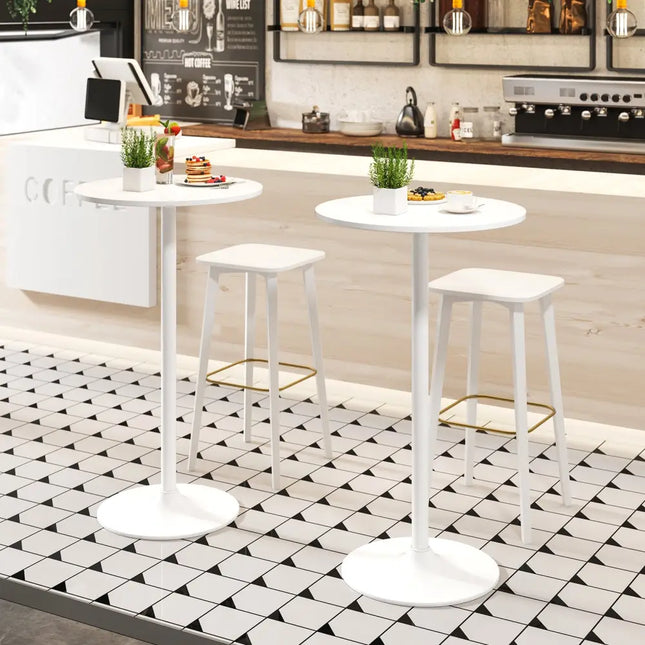 Round Bistro Table 40 Inch Bar Height Tall Coffee Cocktail Table-Set of 2 - White - Bar Tables