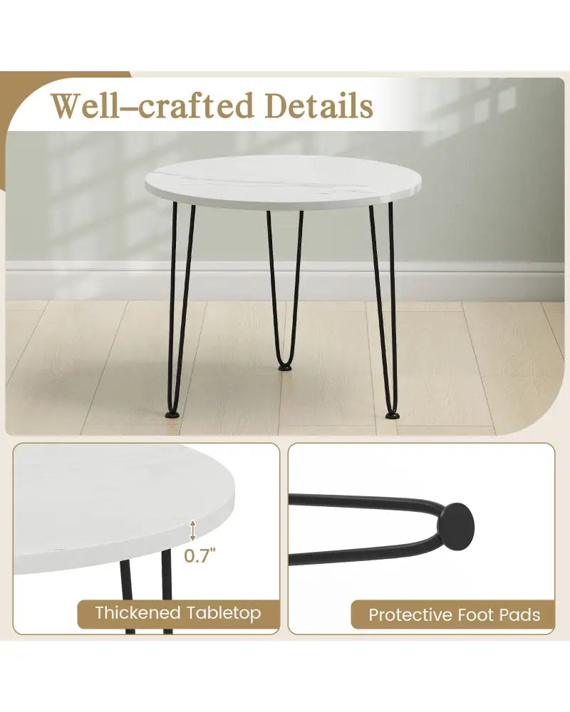 Round Coffee Table with Thickened Tabletop and Metal Tripod Legs-White - White - End & Side Tables