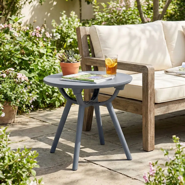 Round Patio Storage Side Table for Poolside and Balcony-1 piece - Gray - Patio Coffee Tables