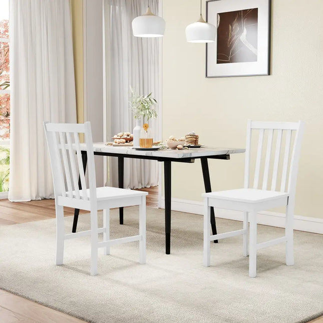 Rustic Dining Chairs Set of 2 Wooden Kitchen Chairs with Slat Tilt Backrest-White - White - Dining Chairs