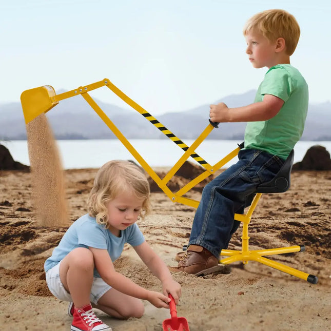 Sand Digger with 2-Handed Controls and Flexible Shovel for 3+ Years Old Kids-Yellow - Yellow - Sandboxes