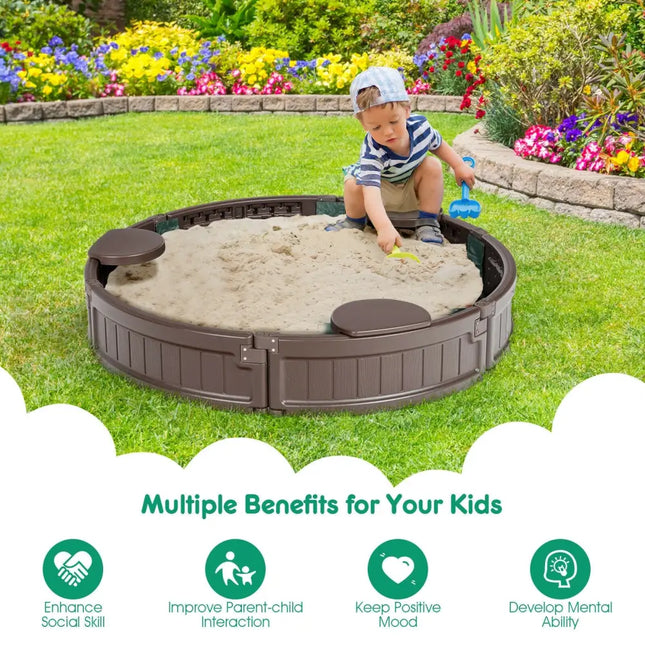 Sandbox with Built-in Corner Seat and Cover-Brown - Brown - Sandboxes