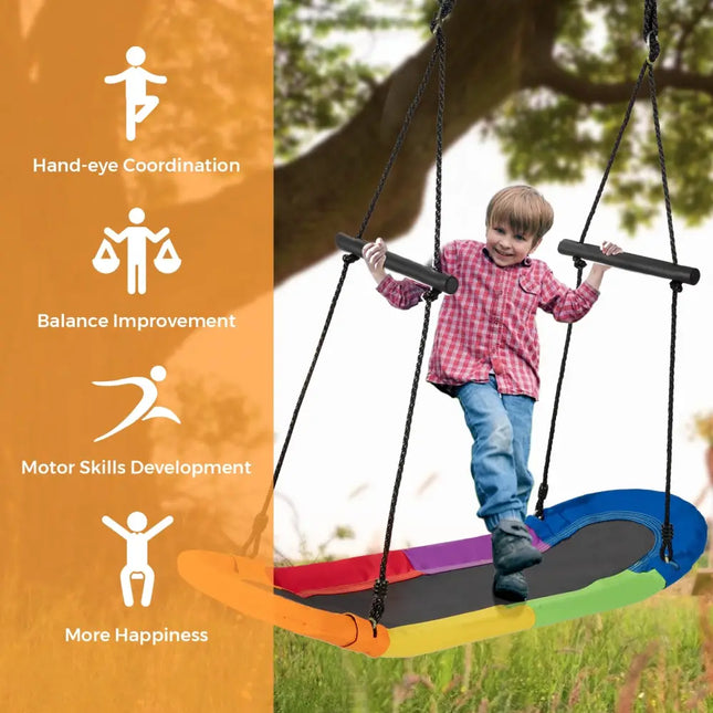 Saucer Tree Swing Surf Kids Outdoor Adjustable Oval Platform Set with Handle-Multicolor - Multicolor - Swing & Playsets