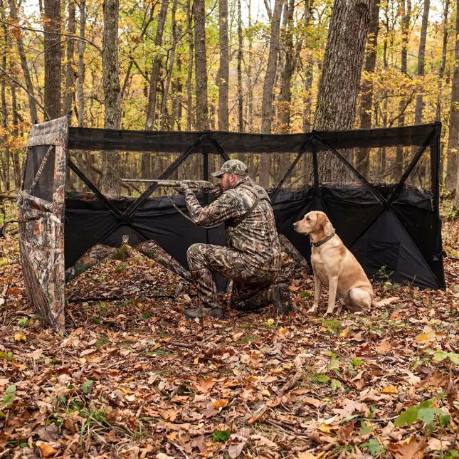See-Through Hunting Blind Panel with Dog Door Pop up Waterflow Blind for 1-3 People - Camouflage - Tents