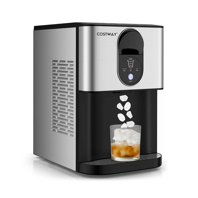 Self Dispensing Nugget Ice Maker Countertop with Soft Chewable Pellet Ice Cubes-Silver Costway