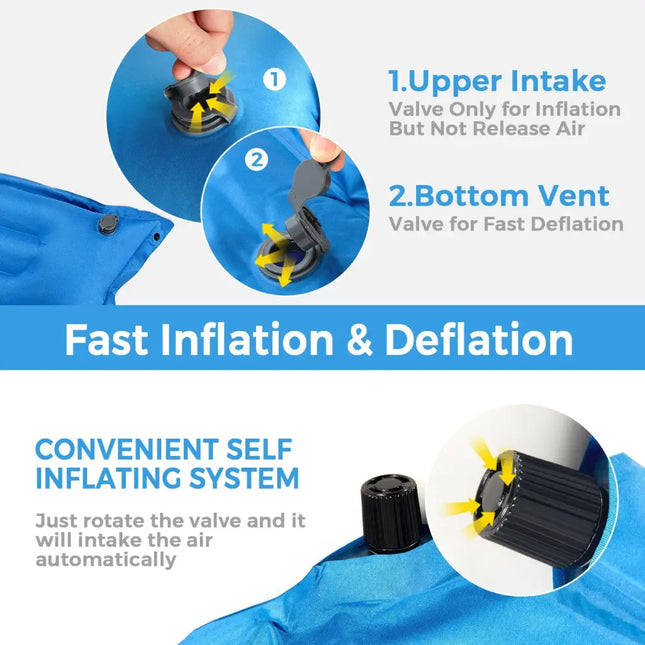 Self-Inflating Camping Outdoor Sleeping Mat with Pillows Bag - Blue - Air Mattresses & Sleeping Bags