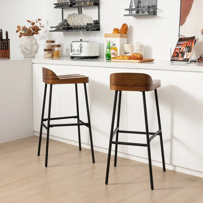 Set of 1/2 29 Inch Industrial Bar Stools with Low Back and Footrests-Set of 2 - Rustic Brown - Bar Stools