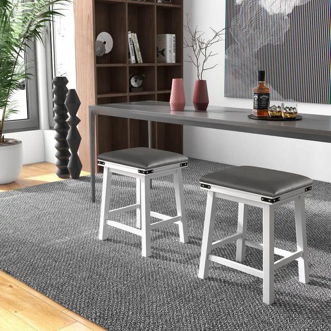 Set of 2 24/30 Inch Dining Bar Stool with Acacia Wood Frame-24 inches - White - Bar Stools