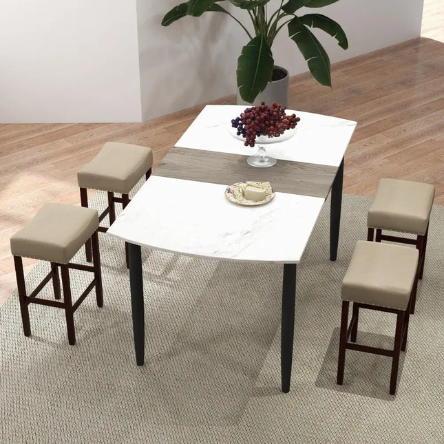 Set of 2 24 Inch Bar Stool with Curved Seat Cushions-Beige - Beige - Bar Stools