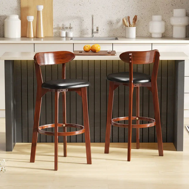 Set of 2 29 Inch Modern Armless Upholstered Cushioned Seat Island Dining Chairs for Kitchen - Walnut - Dining Chairs