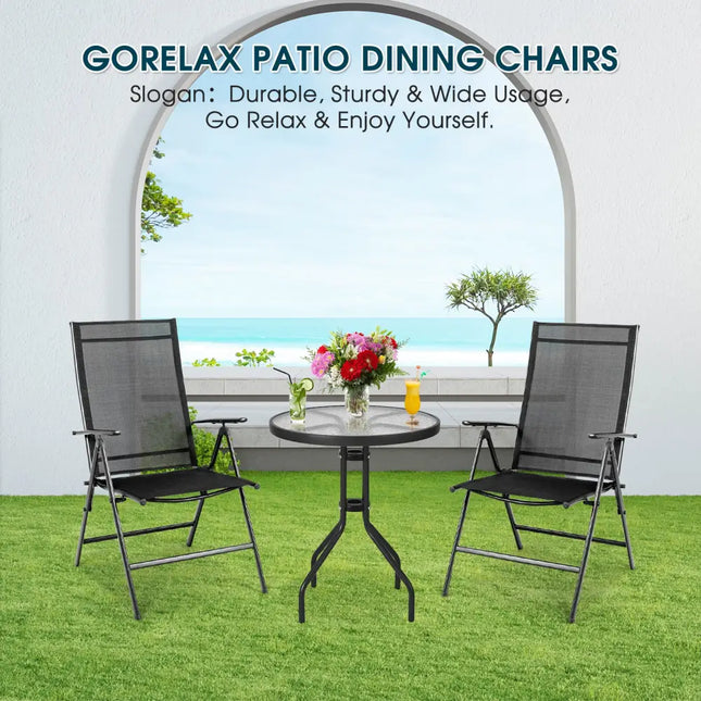 Set of 2 Adjustable Portable Patio Folding Dining Chair Recliners-Black - Black - Patio Dining Chairs
