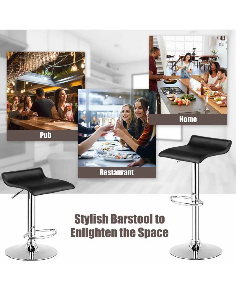 Set of 2 Adjustable PU Leather Backless Bar Stools-Black - Black - Bar Stools