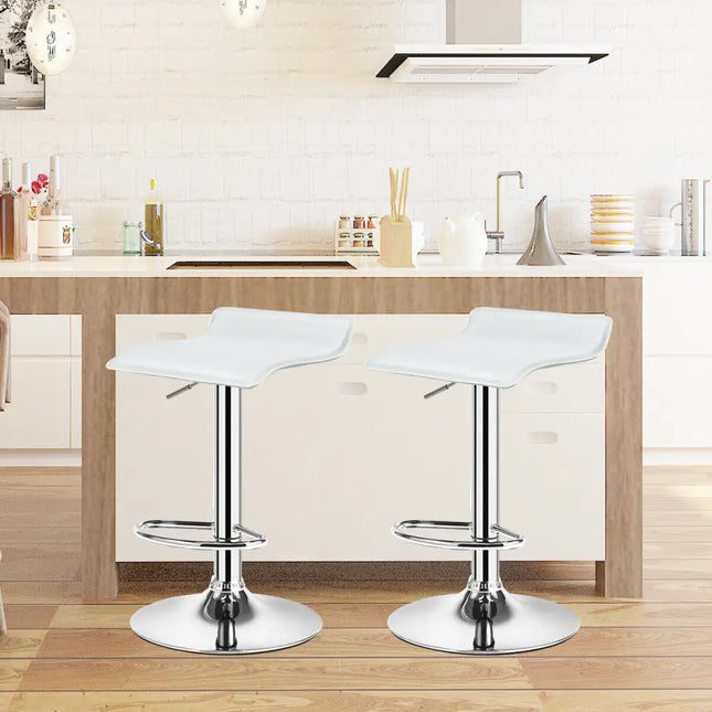 Set of 2 Adjustable PU Leather Backless Bar Stools-White - White - Kitchen & Dining