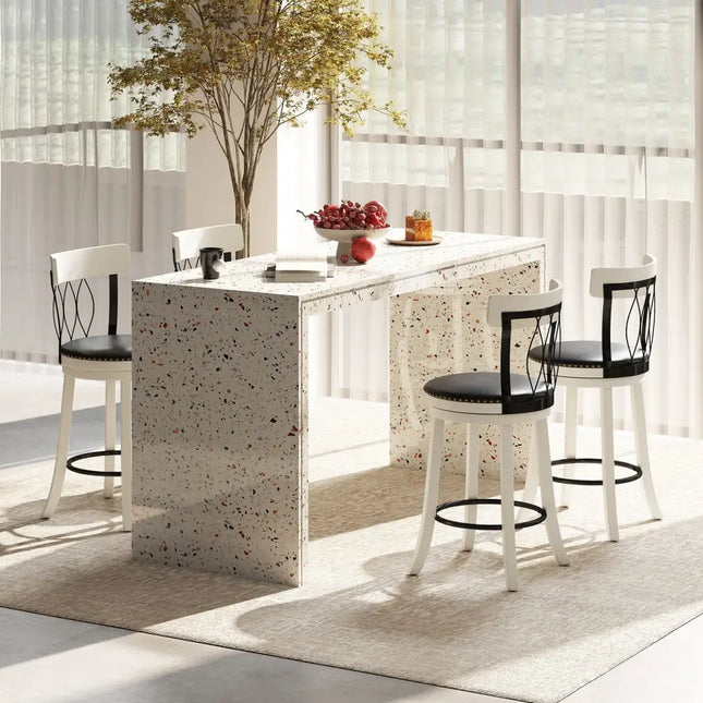 Set of 2 Bar Stools Swivel Bar Chairs with Footrest Rubber Wood Frame and Tufted Rivets-26 inches - Bar Stools