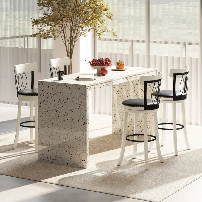 Set of 2 Bar Stools Swivel Bar Chairs with Footrest Rubber Wood Frame and Tufted Rivets-30 inches - Bar Stools