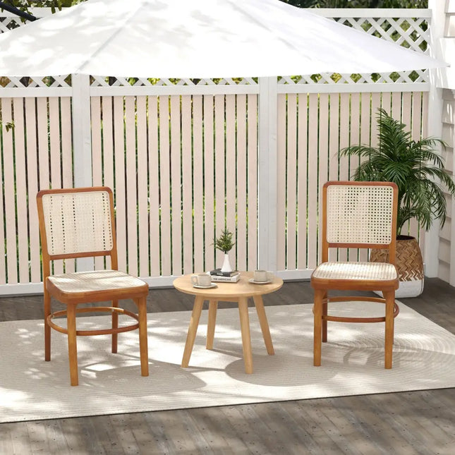 Set of 2 Boho Dining Chairs Rattan with Teak Wood Structure and Footrests - Natural - Dining Chairs