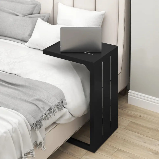 Set of 2 C-Shaped End Table with Adjustable Foot Pads for Indoors Outdoors-Black - Black - End & Side Tables