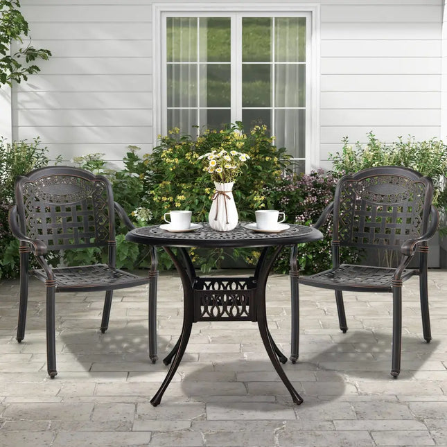 Set of 2 Cast Aluminum Patio Chairs with Armrests-Brown - Brown - Patio Dining Chairs