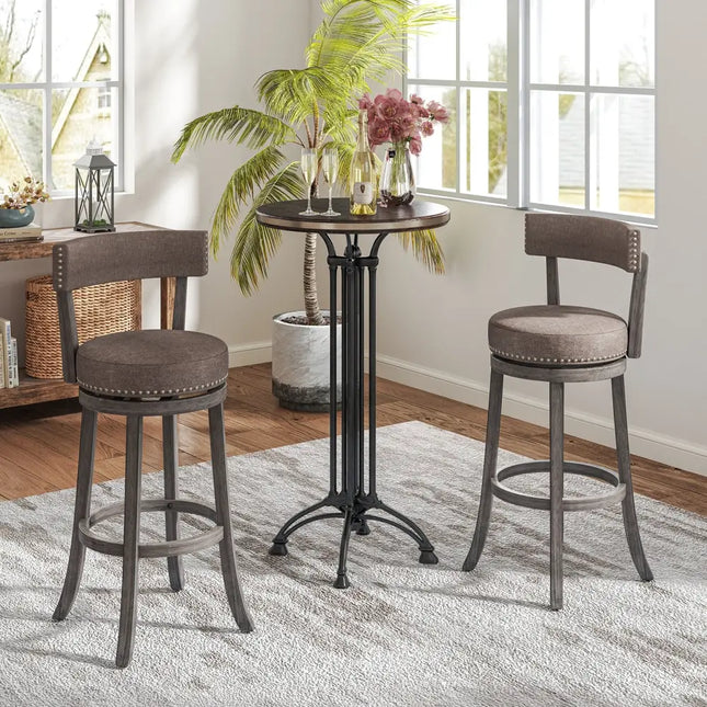 Set of 2 Counter Height Chairs with 360° Swivel Seat and Rubber Wood Frame-29 Inches - Bar Stools