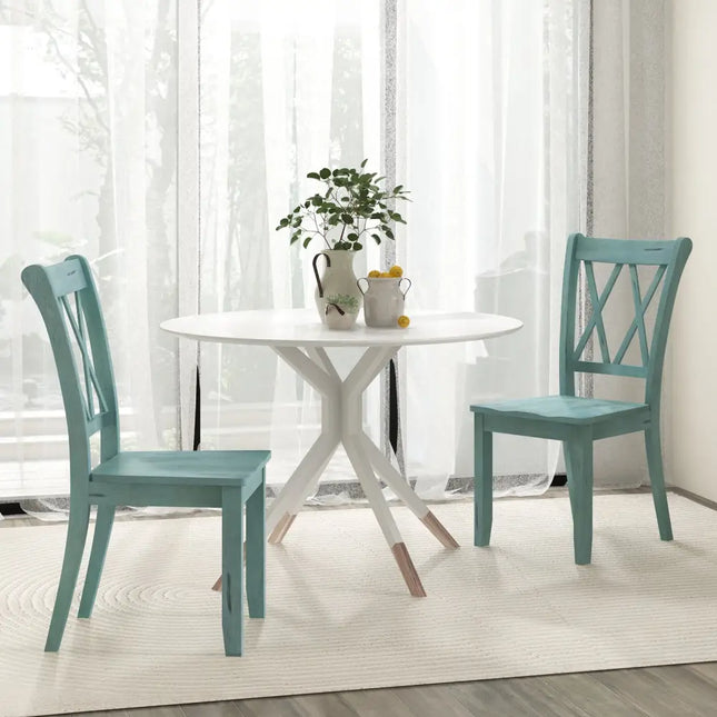 Set of 2 Cross Back Rubber Wood Dining Chairs-Green - Green - Dining Chairs