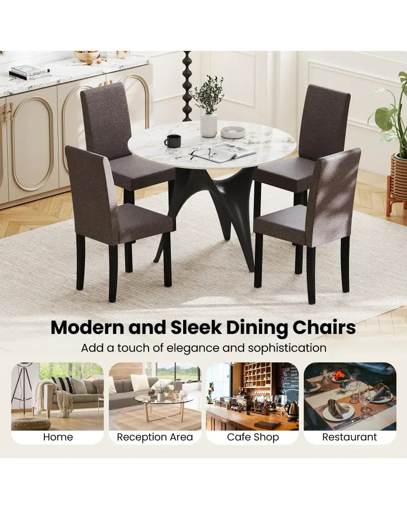 Set of 2 Dining Chair Mid-Century Modern Fabric Upholstered Parson Chairs-Brown - Brown - Dining Chairs