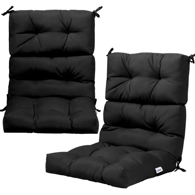 Set of 2 High Back Chair Cushion with Adjustable Height-Black - Black - Outdoor Furniture Accessories