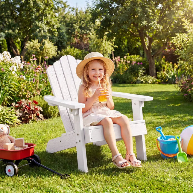 Set of 2 Kids Adirondack Chairs All-weather Outdoor Chairs for Children with Tilted High Backrest-White - White