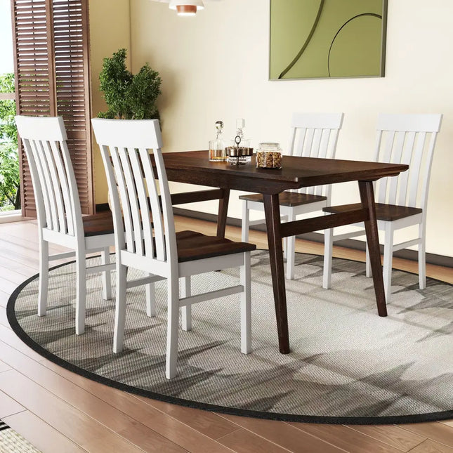Set of 2 Kitchen Armless Dining Chairs with Slatted High Backrests-White - White - Dining Chairs