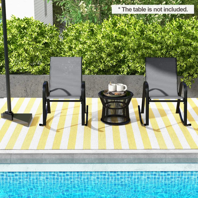 Set of 2 Metal Patio Rocking Chair with Breathable Seat Fabric-Gray - Gray - Patio Rocking Chairs & Gliders