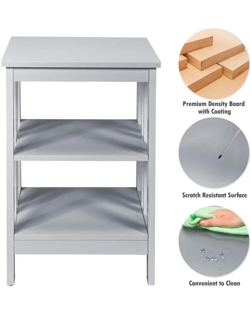 Set of 2 Multifunctional 3-Tier Nightstand Sofa Side Table with Reinforced Bars and Stable Structure-Gray - Gray - End