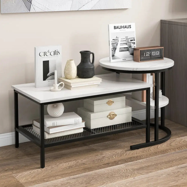 Set of 2 Nesting Coffee Table with Extra Storage Shelf for Living Room-Black - Black - Coffee Tables