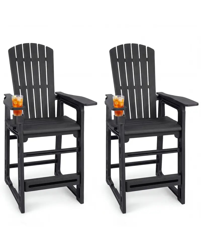 Set of 2 Outdoor 29 Inch Height Bar Stool with Backrest and Armrests-Black - Black - Patio Bar Furniture