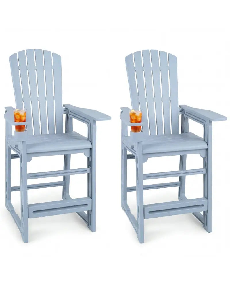 Set of 2 Outdoor 29 Inch Height Bar Stool with Backrest and Armrests-Gray - Gray - Patio Bar Furniture