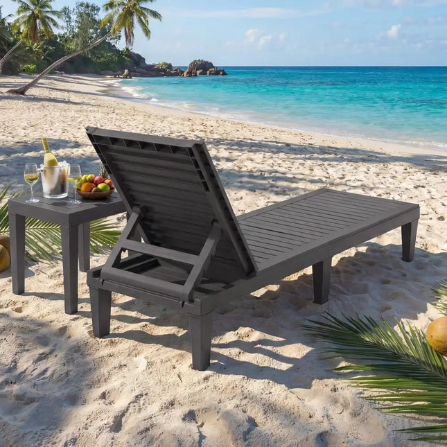 Set of 2 Outdoor Chaise Lounge Chair with 5 Positions Adjustable Backrest-Gray - Gray - Outdoor Chaise Lounges