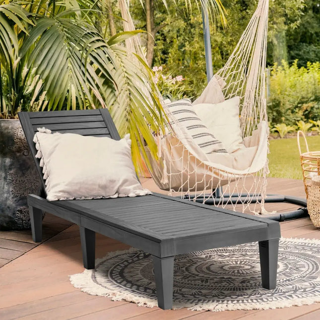 Set of 2 Outdoor Chaise Lounge Chair with 5 Positions Adjustable Backrest-Black - Black - Outdoor Chaise Lounges
