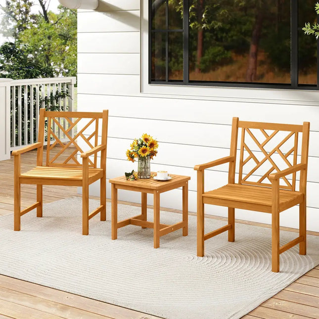 Set of 2 Outdoor Dining Chairs Acacia Wood with Cross-Pattern Backrest - Natural - Patio Dining Chairs