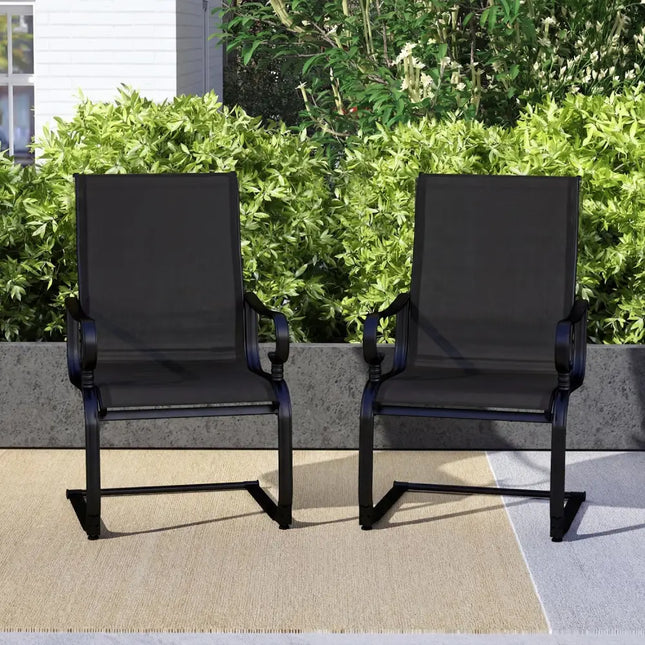 Set of 2 Patio Chairs with Quick-drying and Breathable Fabric for Backyard-Black - Black - Patio Dining Chairs