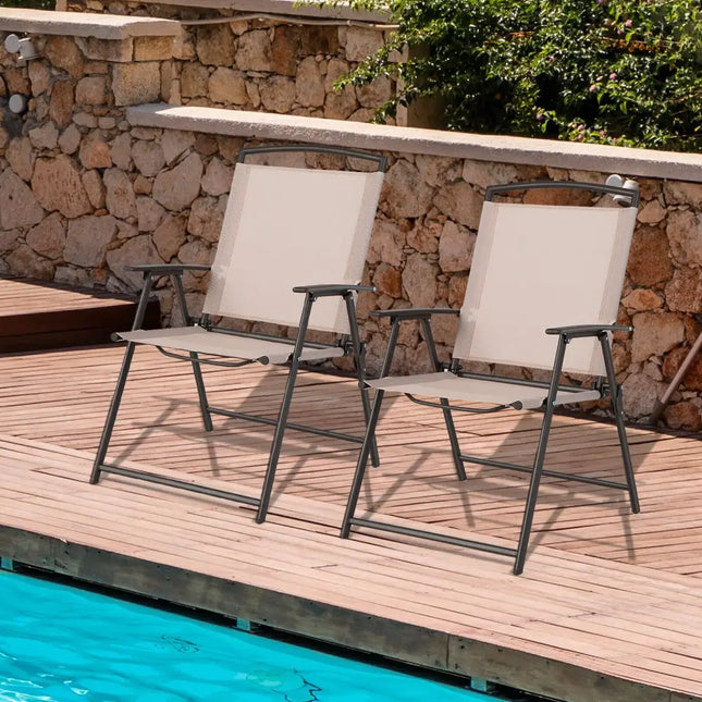 Set of 2 Patio Dining Chairs with Armrests and Rustproof Steel Frame-Beige - Beige - Patio Dining Chairs