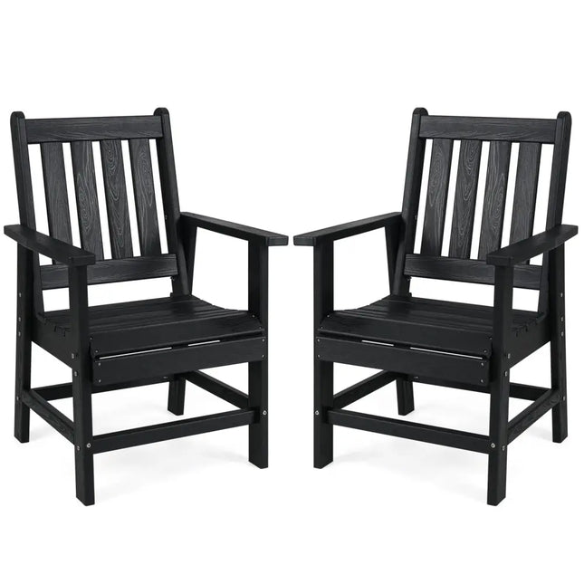 Set of 2 Patio Dining Chairs with Wide Armrests-Black - Black - Patio Dining Chairs