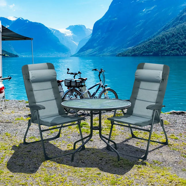 Set of 2 Patiojoy Patio Folding Dining Chair with Ottoman Set Recliner Adjustable-Gray - Gray - Beach & Lawn Chairs