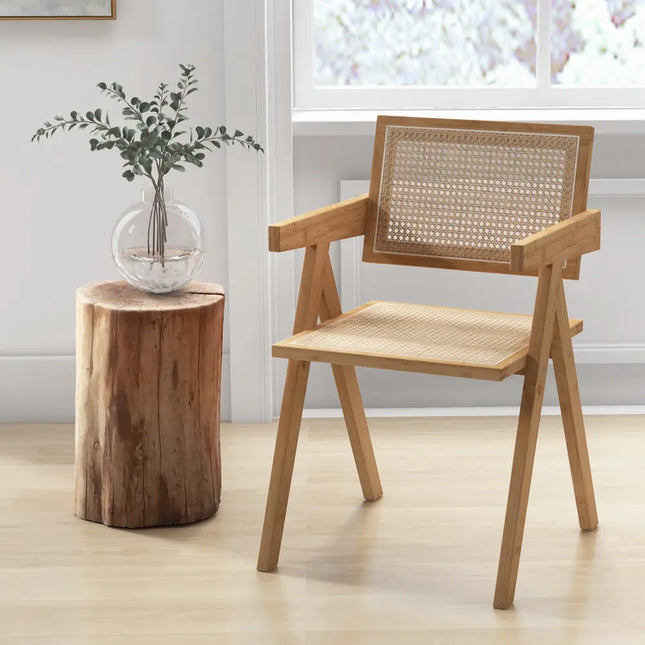 Set of 2 Rattan Accent Chairs with Natural Bamboo Frame-Natural - Natural - Accent Chairs