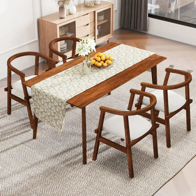 Set of 2 Solid Rubber Wood Dining Room Chairs with Wrap-around Armrest-Walnut - Walnut - Dining Chairs