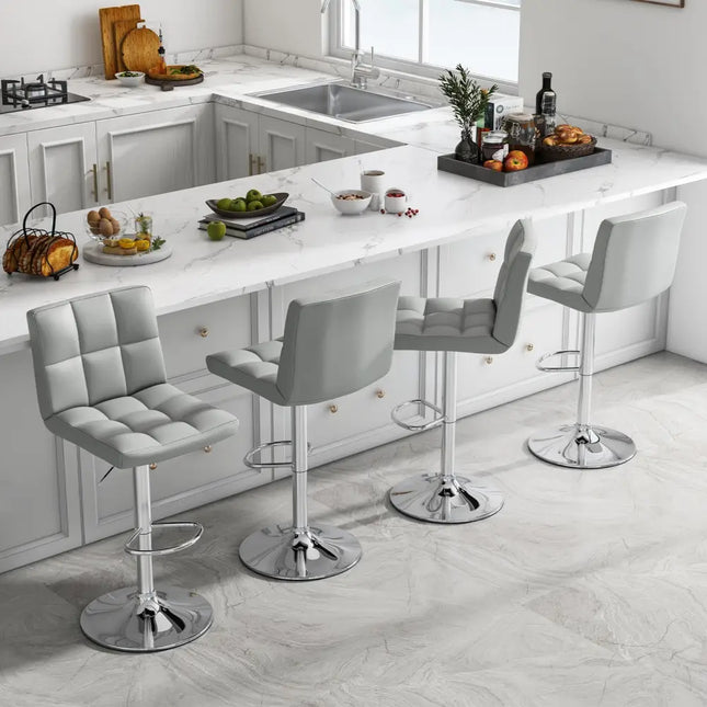 Set of 2 Square Swivel Adjustable Bar Stools with Back and Footrest-Gray - Gray - Bar Stools