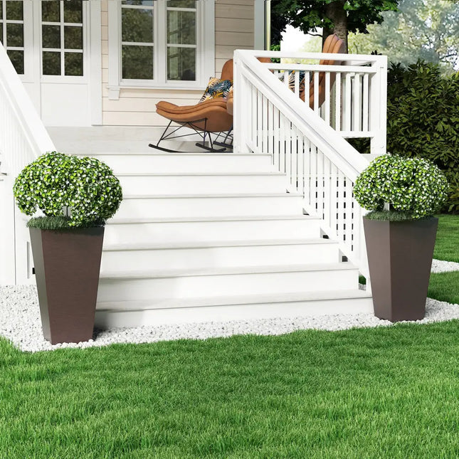 Set of 2 Square Taper Planter with Removable Inner Bucket and Optional Drainage Hole-M - Brown - Raised Garden Beds