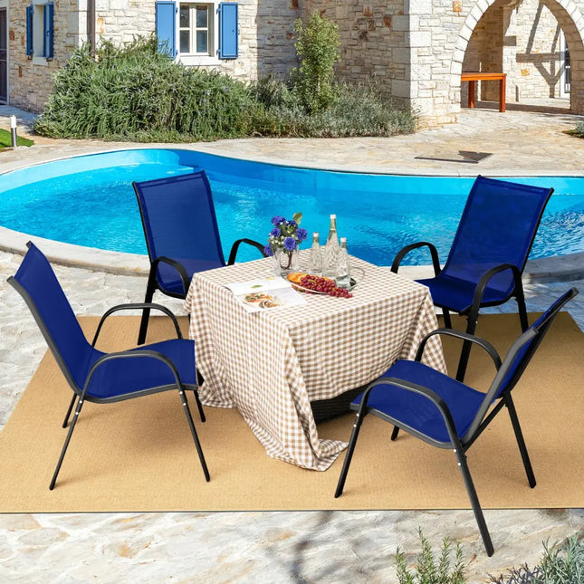 Set of 2 Stackable Patio Dining Chairs Set with Armrest-Navy - Navy - Patio Dining Chairs