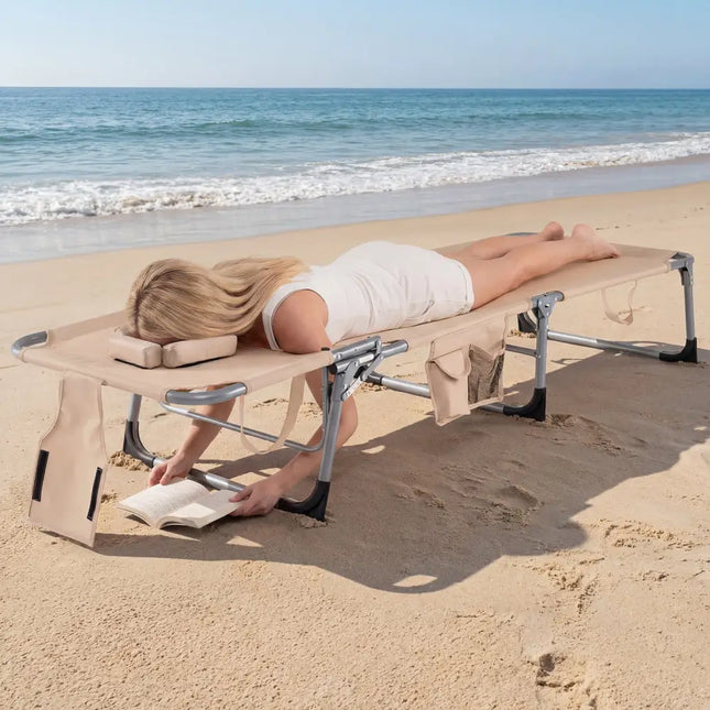 Set of 2 Tanning Chair Portable Chaise Lounge Chair with 4-Position Adjustable Backrest-Beige - Beige - Outdoor Chaise